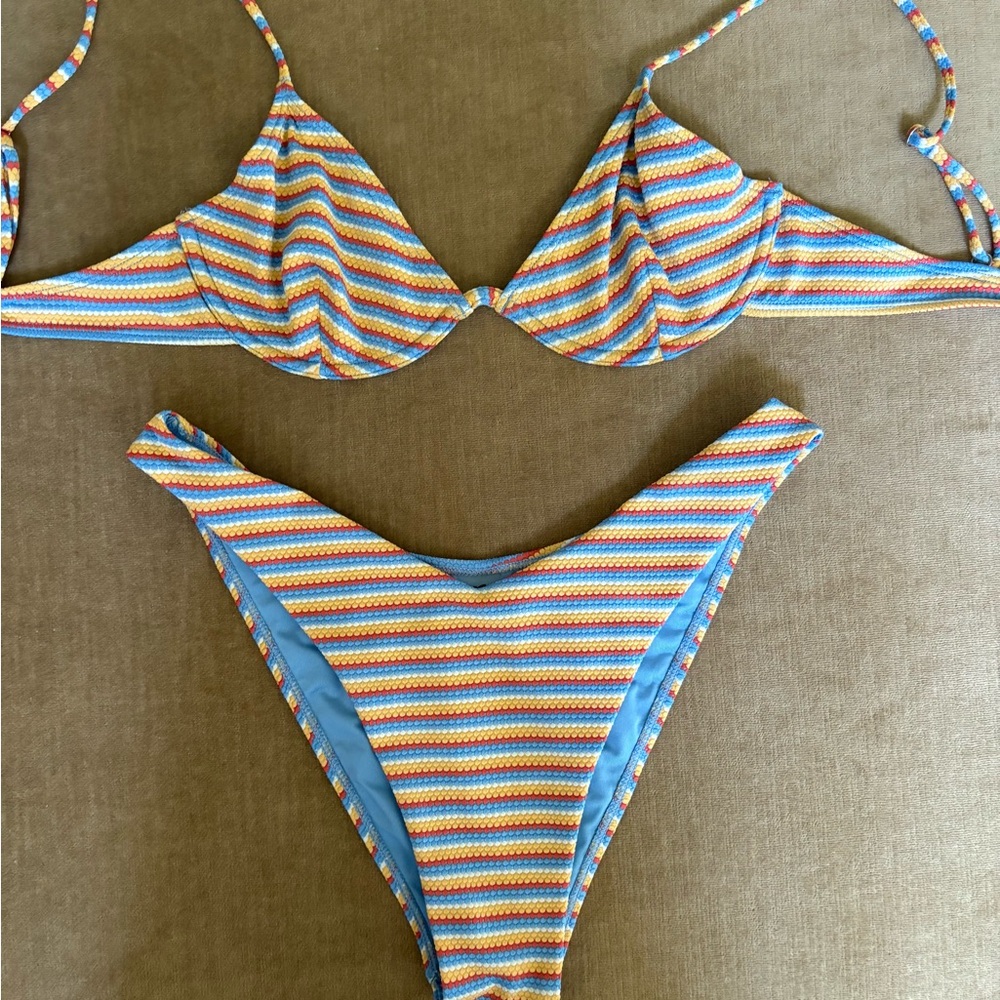 Striped Bikini Set with Blue Lining